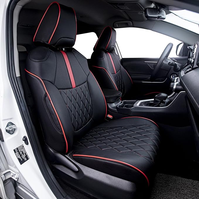 HKZ Fit RAV4 Hybrid Car Seat Cover Set for 2013 2014 2015 2016 2017 2018 Toyota RAV4 Hybrid-Leather(Black+Red)