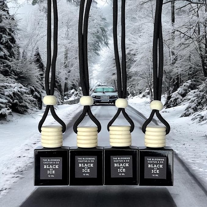 4 Pack Air fresheners | Premium Car Diffuser – Handmade in USA | Phthalate-Free, Non-Toxic Fragrance | Stylish Air Freshener for Car & Small Spaces. (10 ml All Black - Black Ice (Type) set of 4)