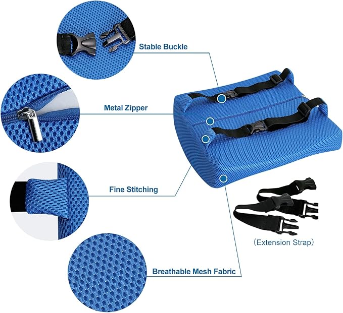 Lumbar Pillow for Chair and Car, Back Support for Office, Memory Foam Cushion with Mesh Cover - Azure