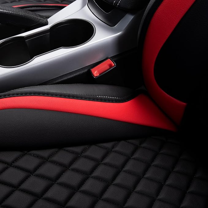 Flying Banner car seat Covers seat Cushions Luxe Fit Faux Leather Easy Installation Vehicles Non Slip Premium (Black Red, 2 x Front Seat Cover)