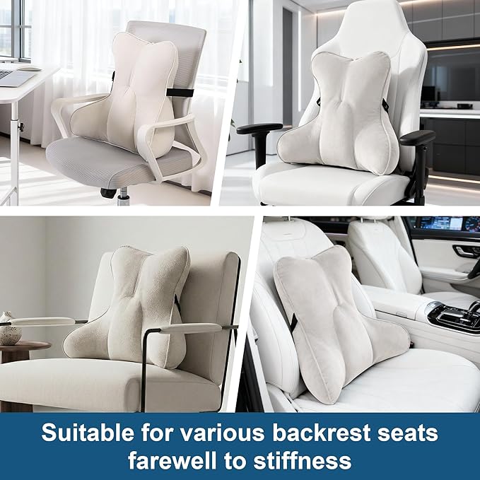 Lumbar Support Pillow(Pat. Pend) – Multi-Functional Ergonomic Back Cushion for Sofa Chair, Car Seat & Sofa, Reading Pillow with Firm Multi-Zone Support to Relieve Lower Back Pain, Misty White