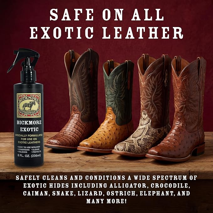 Bickmore Exotic 8oz - Specially Formulated Leather Spray Used to Clean Condition Polish and Protect Exotic Leathers & Reptile Skins