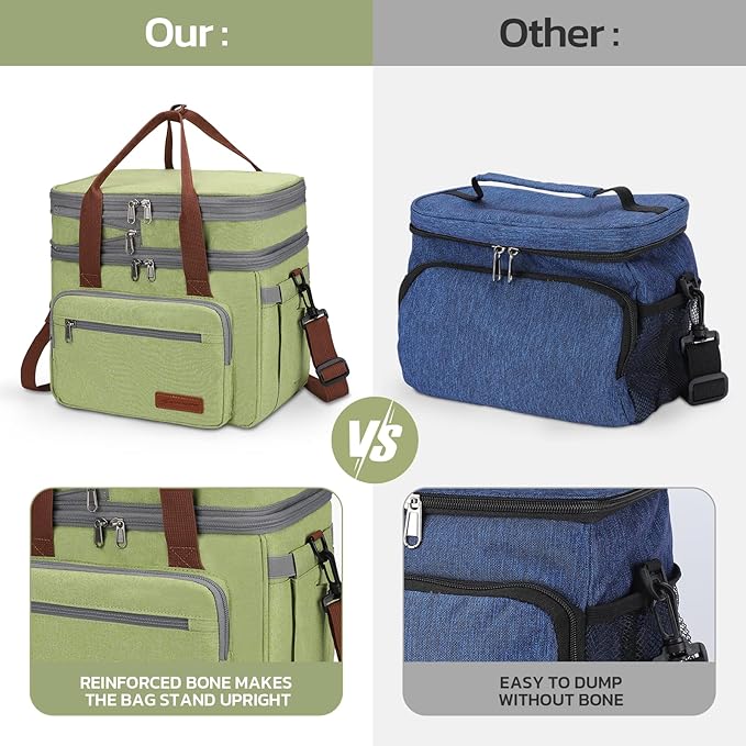 Maelstrom Lunch Box, 23L Insulated Lunch Bag, Expandable Double Deck Cooler Bag, Lightweight Leakproof Tote Bag With Side Tissue Pocket, Suit For Men and Women (C. Green)