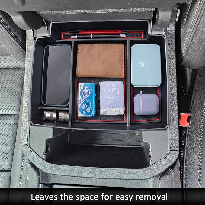 TOPINSTALL 21-26 Red Power-Sliding Console Tray Compatible with 2021-2026 Chevy Tahoe/Suburban/GMC Yukon Accessories, Full-Size Armrest Organizer (Not for Standard Console with Charging Socket!)