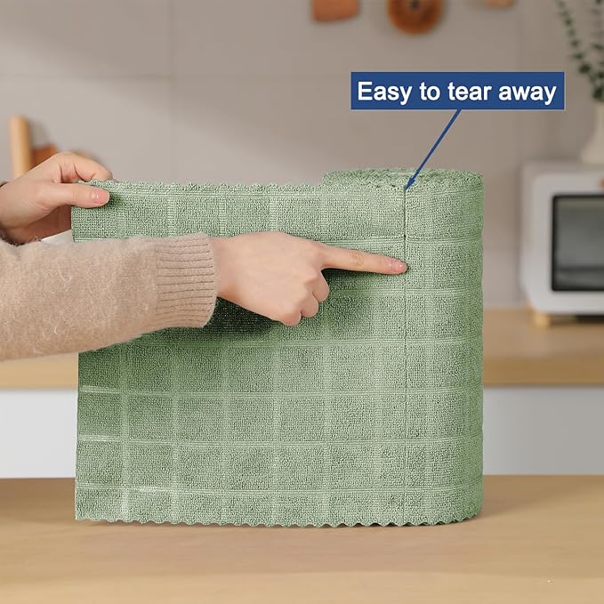 Ferdilan 80 Pack Microfiber Cleaning Cloth Roll,Lint Free Rags Paper Towels & Tear Away Reusable Towels,Washable Shop Rags,Wash Cloths Dish Rags(12" x 12") for Car Kitchen Window Garage-Green