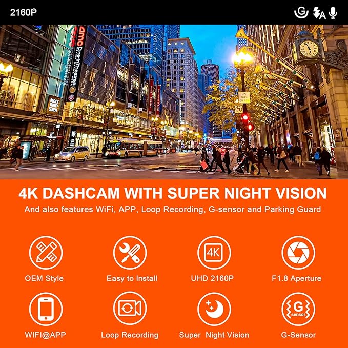 Mangoal 4K Dash Cam fit for GMC Acadia 2017-2023 (Model A), SE SEL Set AT4 Denali, Model A & Model B Have Same Models Years but Vehicle Sensor Cover are Different, Free App & WiFi, 64GB Card