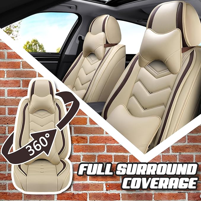 Car Seat Covers for VW Eos 2007-2016, Premium Nappa Leather Car Seat Cover, Stylish Sport Seat Covers， Automobile Seat Cover Sets.(Luxury 2 Seats/Beige)