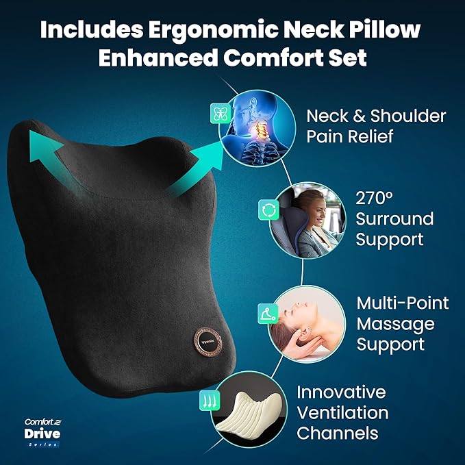 Car Seat Cushion with Back & Neck Support, Breathable Perforated Suede Seat Cushion for Drivers, Non-Slip Ergonomic Design for Long Drives, Daily Commute & Travel