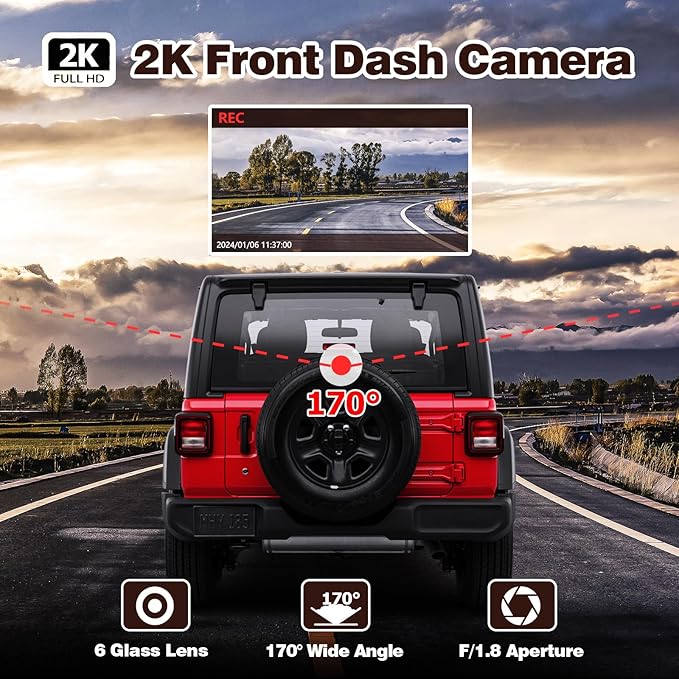 2K Front Dash Cam with WiFi, Diamond Lark 1440P Dash Camera for Cars with Free 32GB Card, Dashboard Dashcam, 1.47” LCD Screen, 170°Wide Angle, 24H Parking Mode, Night Vision, Detachable Bracket