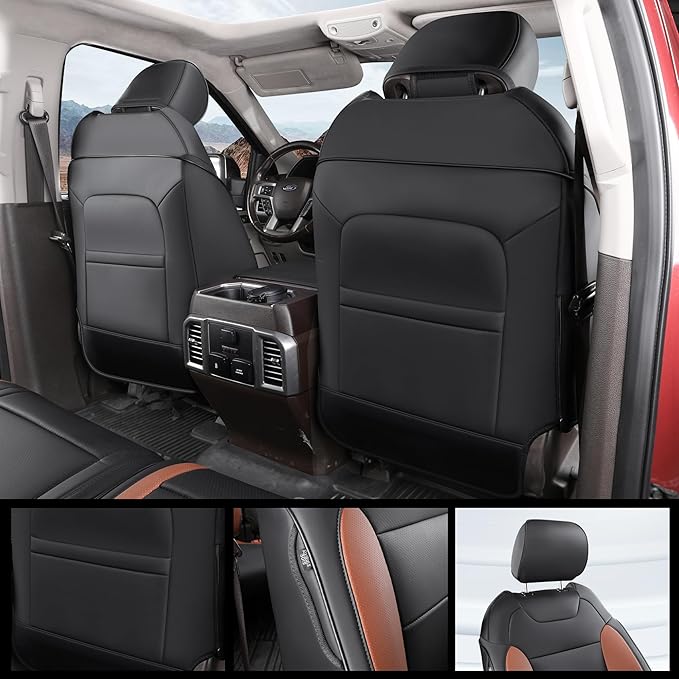 Red Rain Black and Orange Leather Seat Covers Custom Fit for 2019-2020 Ford F150 Raptor Waterproof Auto Seat Cushion Cover (Raptor-Black+Orange-2019/2020)