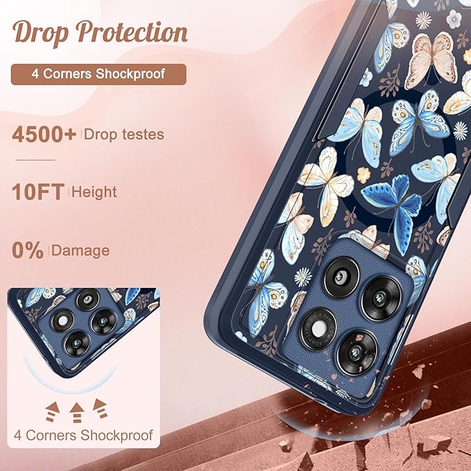 for Moto G Stylus 2025 Case - Compatible with MagSafe Women Cute Girl Magnetic Phone Cover Kawaii Girly Blue Butterfly Heavy Duty Shockproof Design for Motorola Moto G Stylus 5G 2025 Cases
