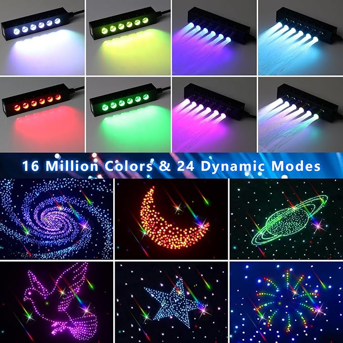 WEBUPAR 3.2W 6LEDs Meteor Starlight Headliner Kit, 180pcs 0.01in 6.56ft, RGBW Shooting Stars Fiber Optic Lights with Bluetooth APP Control for Car/Home Theater