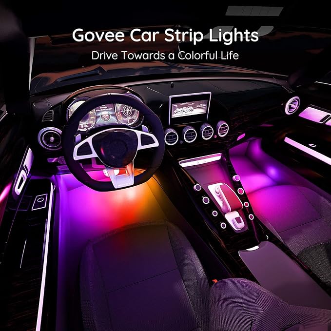 Govee Car Lights, Smart RGBIC Interior Car Lights with APP, Remote Control, LED Lights for Decor, DIY Mode and Multiple Scene Options, 2 Lines Design 72 LED Lights