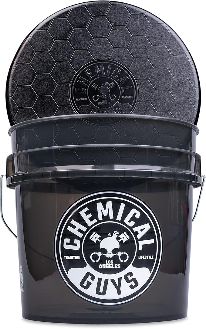 Chemical Guys Heavy Duty Detailing Bucket with Lid 4.25 Gallon Smoked Black Wash Bucket for Car Wash Soap Storage Interior and Exterior Detailing Garage Organization