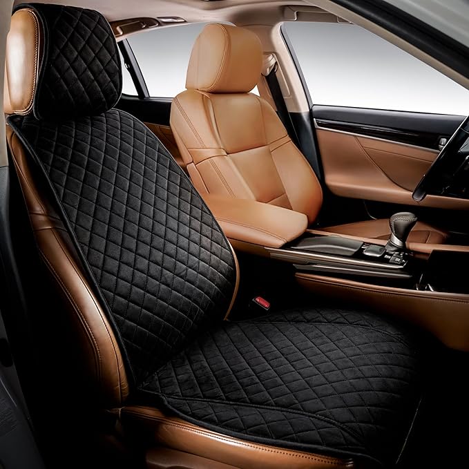IVICY Faux Suede Front Car Seat Cover – Durable, Non-Slip Seat Protector for Cars – 1 Unit, Black