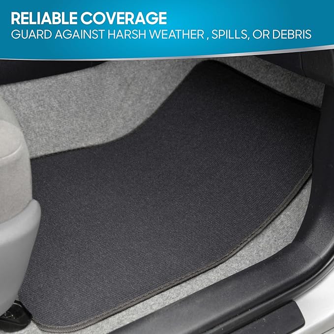 BDK Premium Charcoal Carpet Floor Mats for Cars - Universal Fit Interior 4-Piece Car Mats Full Set with Vinyl Heel Pad Protector - Cute Car Accessories Interior Floor Covers for SUVs & Trucks