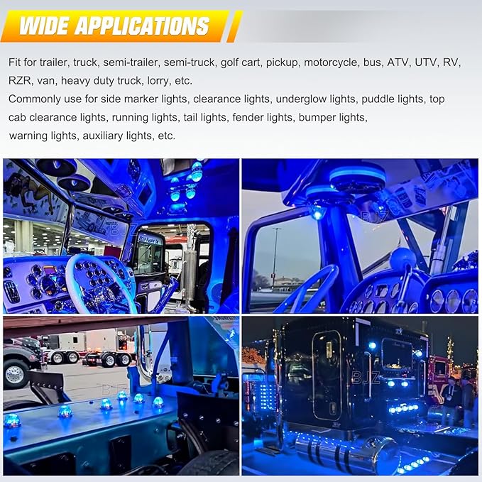 BJZ 6Pcs Ice Blue Watermelon LED Strobe+Constant Marker Lights Dual Function Watermelon-Shaped Side Marker Clearance Tail Top Cap Roof Lights for Trailer Truck Semi-Trailer Heavy-Duty Truck Bus Van