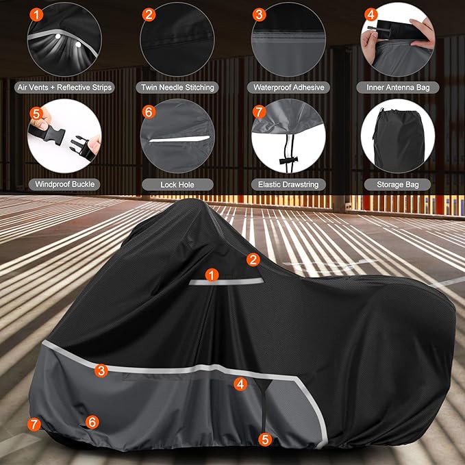 Waterproof Motorcycle Cover Replace for Indian Roadmaster/Pursuit, 420D Oxford Cloth Customized Motorcycle Cover for Snow Rain Dust Protection (Roadmaster)