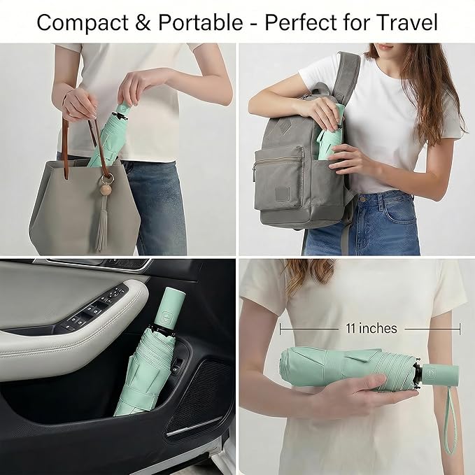 BAODINI Small UV Protection Travel Umbrella Compact for Rain and Sun UPF 50+ Windproof Portable 42 inch Umbrella for Women and Men