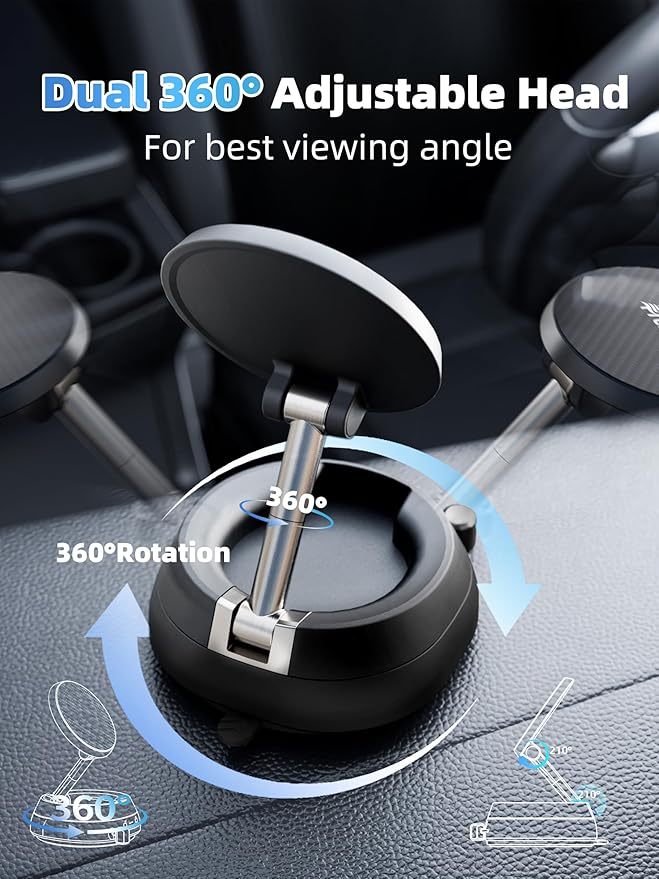 2026 Upgraded Vacuum Magnetic Phone Holder, [108+ LBS] Heavy Duty Suction Cup Car Phone Mount for Dashboard, Gym & Desk, MagSafe Car Mount for iPhone 17 16 15 Pro Max