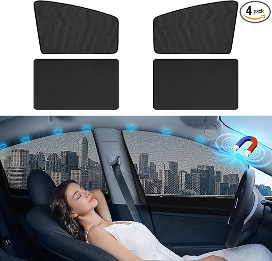 Aokway Magnetic Car Window Shades, Mesh Window Covers for Camping, UV Protection Car Curtains for Front & Rear Sunshade for car Window Baby, Universal Fit for Baby & Drivers (4Pcs)