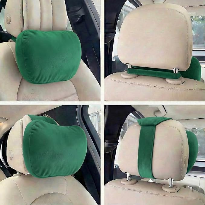 2PCS Car Pillow for Car Neck Pillow for Driving Seat Neck Support Soft Cushion Back Support Head-Rests for Vehicle Sleeping with Elastic Adjustment Strap (Green, Head)