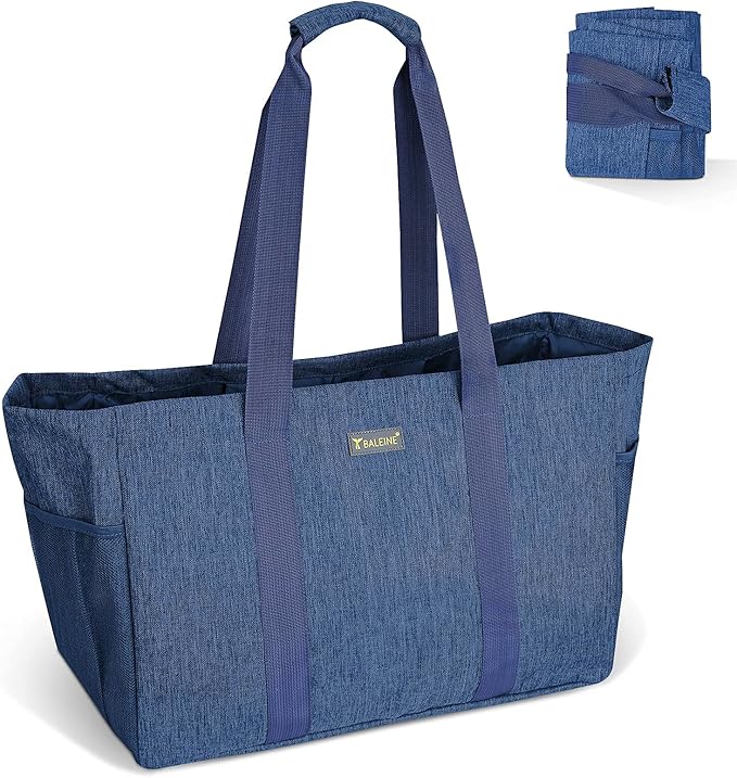 BALEINE Soft 9 Gallon Extra Large Utility Tote, Foldable Reusable Storage Bag (Denim Blue)