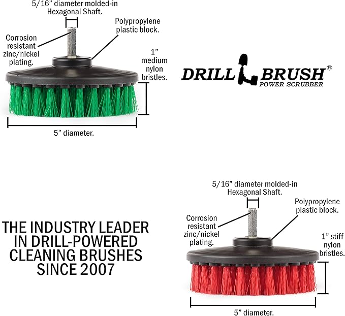 Drill Brush - Cleaning Supplies - Medium and Stiff Bristle Brush Kit - Spin Brush - Grout Cleaner - Tile, Counter-tops, Stove, Oven, Sink, Trash Can, Floors - Concrete Swimming Pools, Garden Fountains