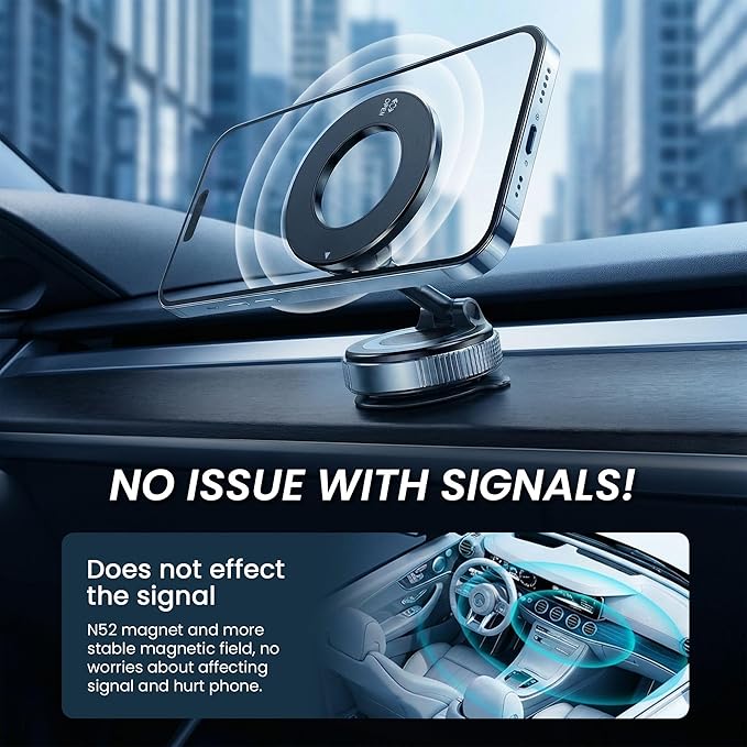 Phone Holders for Your Car, Car Phone Holder, MagSafe Car Mount, Phone Mount for Car Magnetic with Suction Cup, 360° Adjustable Hands Free Holder for iPhone & Android
