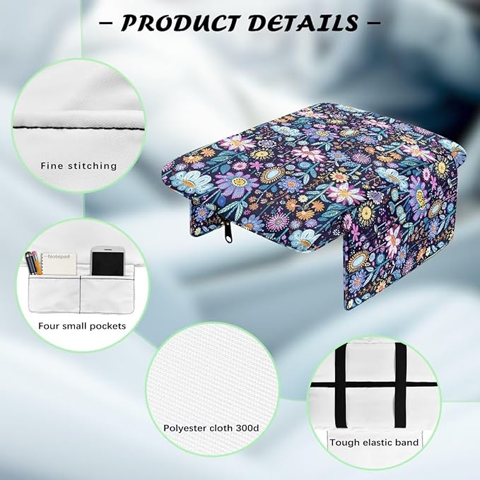 Wanyint Hippie Flower Lotus Car Center Console Cushion Cover Universal Armrest Box Mat Scratch Resistant Wear-Resistant Arm Rest Pad with Pockets Storage Bag Auto Accessories for Women