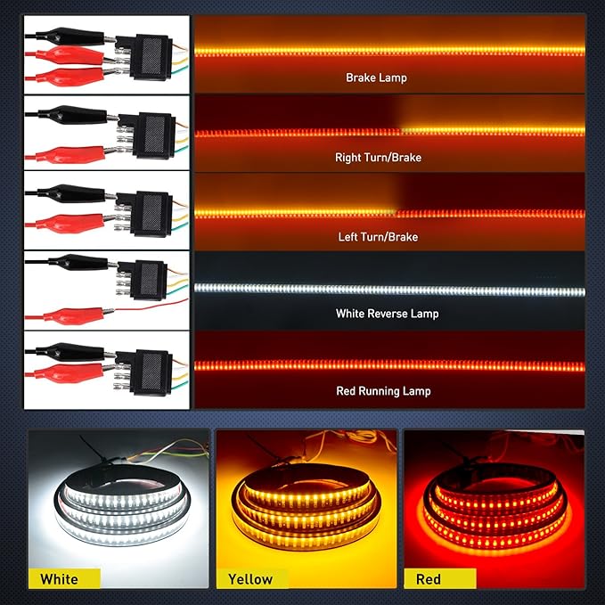 Nilight TR-03 60" Triple 504 LEDs Truck Tailgate Side Bed Light Bar Strip Sequential Amber Brake Running Turn Signal Red/White Reverse