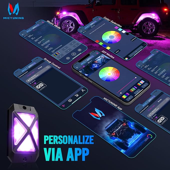 MICTUNING C4+ RGBW Rock Lights, 8 Pods 360° Ultra Bright Pure Color Underglow Neon Lights, Bluetooth APP Control & Music Mode, IP68 Waterproof, for Trucks Cars ATV UTV Golf Cart (2 Year Warranty)