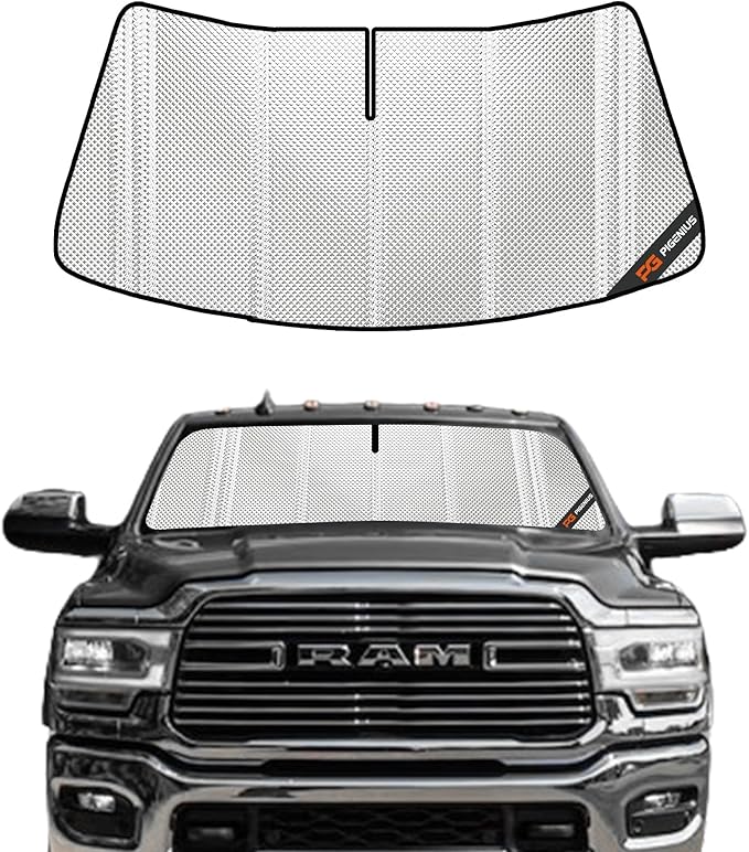 Windshield Sun Shade for Ram 2500/3500 2019-2025 with 10 Inch Wide Sensor. Full Coverage Rearview Mirror Shade for Ultimate Protection