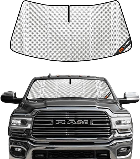 Windshield Sun Shade for Ram 2500/3500 2019-2025 with 10 Inch Wide Sensor. Full Coverage Rearview Mirror Shade for Ultimate Protection