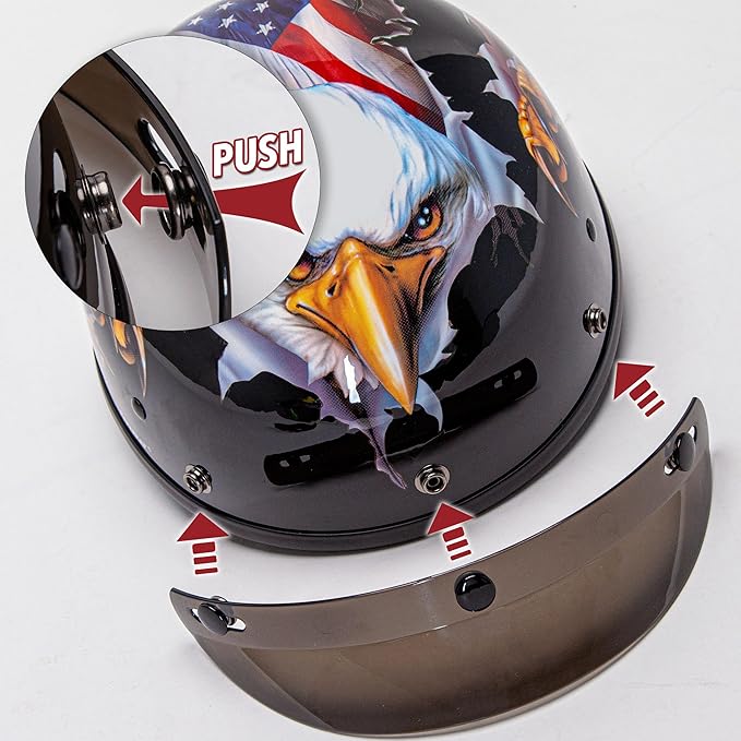 Cartman Cruiser Scooter Motorcycle Half Face Helmet, Patriotic Eagle USA Graphics, DOT Approved for Bike Scooter ATV UTV Chopper, Small