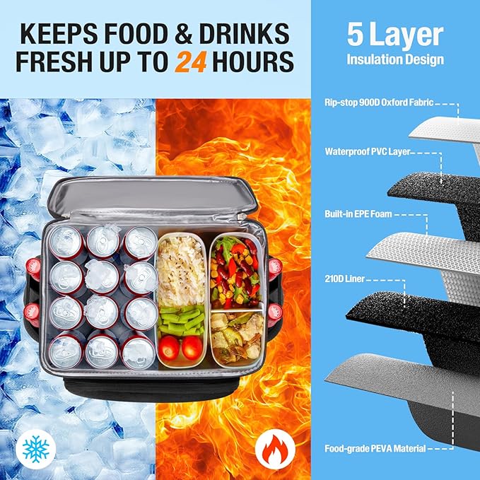 Cooler Backpack - 54 Cans Insulated Leak Proof Cooler Bag for Men & Women, Portable Picnic Camping Beach Hiking BBQ Lunch Backpack for Men and Women -Black