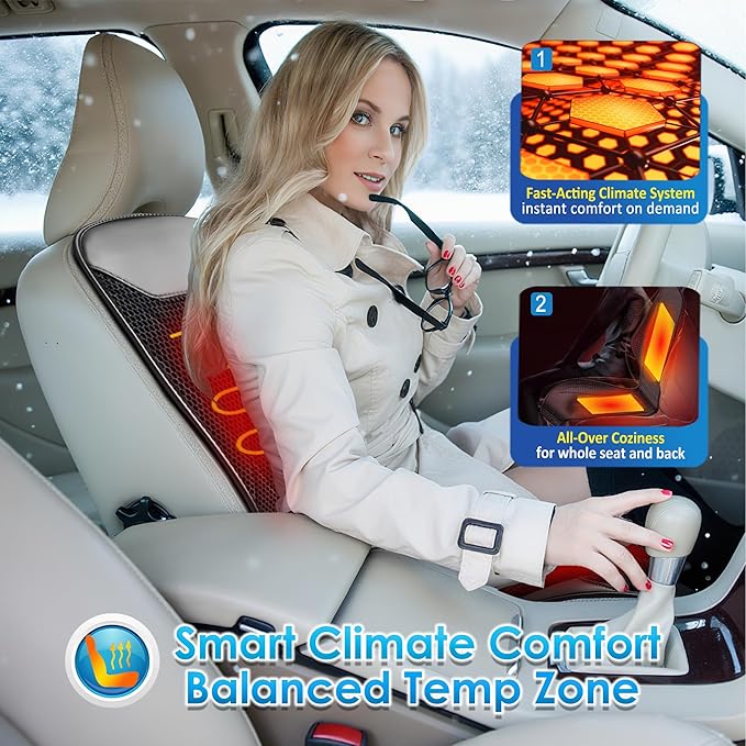 3-in-1 Cooling Car Seat Cushion with Massage, 16 Fans Ventilated Seat Cooler, 12V Front Seat Summer Cooling Seat Cover for Car SUV Truck, Fits All Seasons (Black)