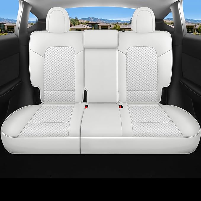 for Tesla Model Y 7 Seaters Seat Cover The First and Second Row Car Seat Cover Custom 2020-2024 (White-2 Rows)