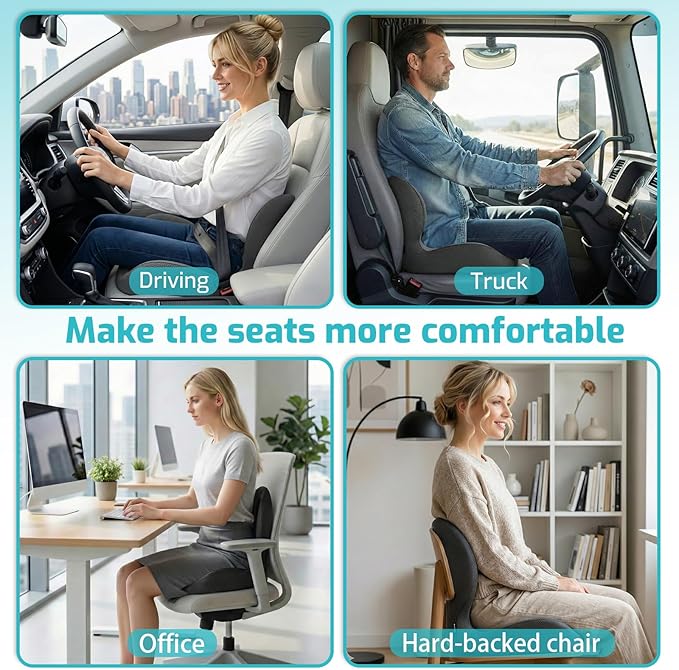Ergonomic Seat Cushion,Office Chair Cushion with Lumbar Support Pillow,Car Orthopedic Seat Cushions,Designed for Sciatica,Tailbone,Back Pain Relief,for Office,Car,Truck,Home,Desk Chair