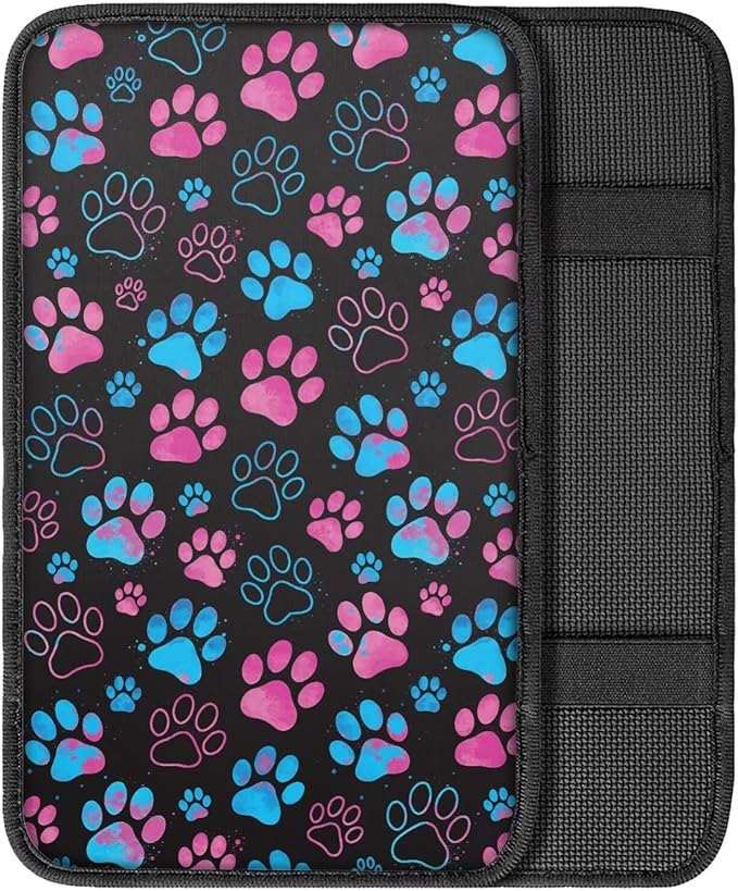 Dreaweet Cute Paw Print Center Console Cover Pad Soft Scratch-Poof Middle Console Covers for SUV Truck Comfort Non Slip Arm Rest for Car Armrest Storage Box Mat