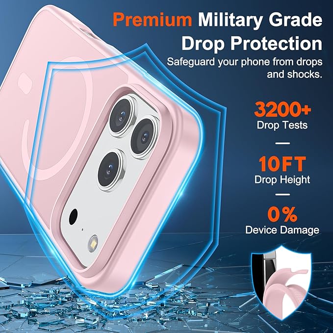 SUPFINE Magnetic for iPhone 17 Pro Case with Screen Protector (Compatible with MagSafe)(Military Grade Drop Protection) Translucent Matte Shockproof with Anti-Fingerprint Phone Cover,Light Pink