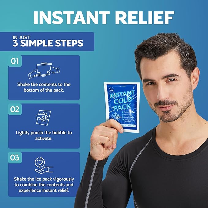 25 Pack Instant Ice Cold Pack (6” x 4.5”) - Disposable Instant Ice Packs for Injuries | Cold Compress Ice Pack for Pain Relief