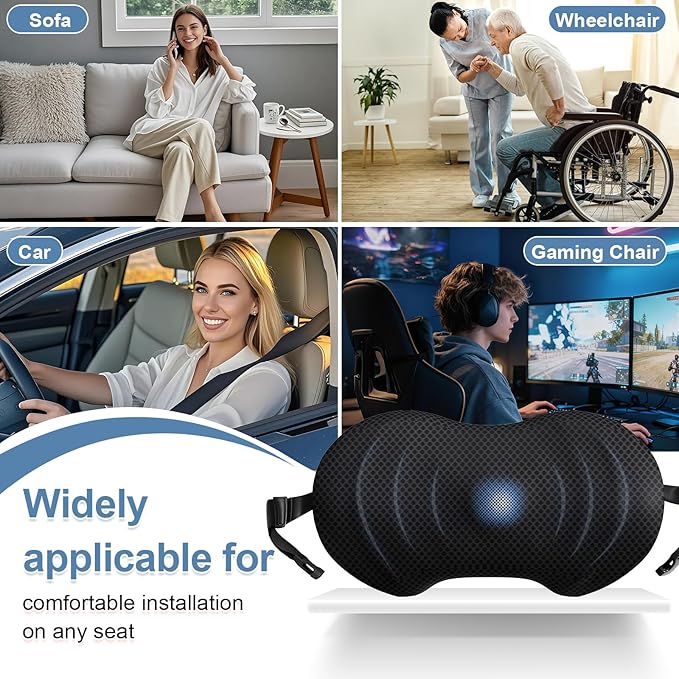 Lumbar Support Pillow for Car, Ergonomic Back Cushion with Strap, Memory Foam Lower Back Support Cushion for Driving, Lumbar Pillow for Pain Relief, for Office Chair, Long Sitting (Black 4D Mesh)