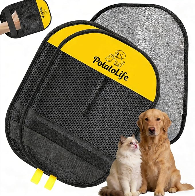 PotatoLife Pet Hair Removal Glove Upgraded Reusable Electrostatic Washable Fur Remover for Dogs Cats, Grooming Mitt for Couch, Sofa, Furniture, Carpet, Clothing and Car Seat, 2-Pack Large