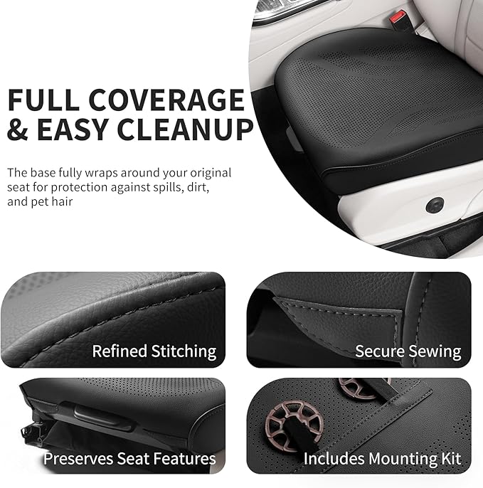 CAPITAUTO 1 Piece Front Seat Covers Perforated Faux Leather Bottom Car Seat Covers Front Seats only, Super Breathable Anti-Slip,Universal Full Wrapping Edge Fit for Most Sedans SUV Pick-up (Black)