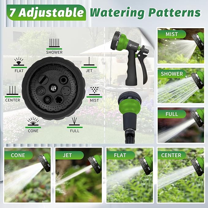 AUTOMAN-Garden-Hose-Nozzle, 2 Pack ABS Water Spray Nozzle with Heavy Duty 7 Adjustable Watering Patterns,Slip Resistant for Watering Plants,Lawn& Garden,Washing Cars,Cleaning,Showering Pets - Green