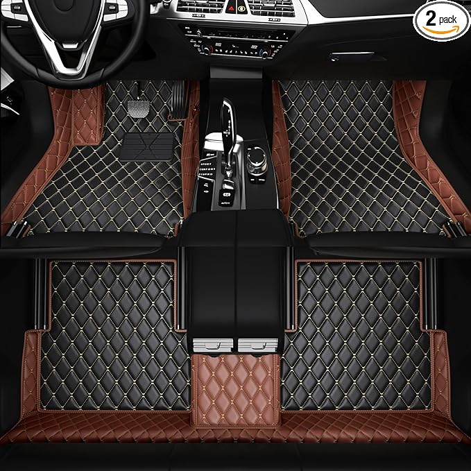 All-Weather car Floor MATS-Suitable for 99% of car Models,Leather car mat, offering Personalized Embroidery and Multiple Color Options,Provide Protection for car Rug (Lightbrown1)