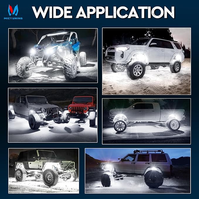 MICTUNING Q1 Max White Rock Lights, 4 Pods Super Bright Pure Underglow Light Kit, IP68 Waterproof for Truck Car ATV UTV Golf Cart (2 Year Warranty)