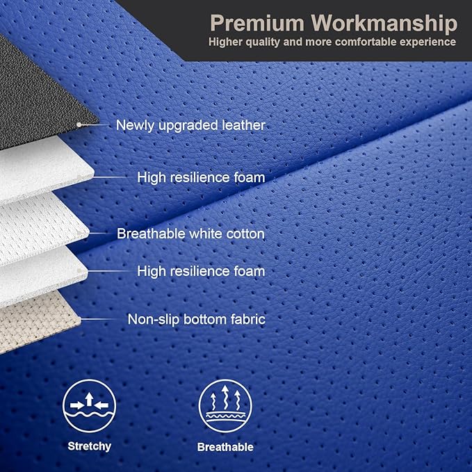 GIANT PANDA Customized Full Set Car Seat Covers Fit Ford Mustang Coupe Hardtop 2015 2016 2017 2018 2019 2020 2021 2022 2023 2024 2025 2026- (Black+Blue)