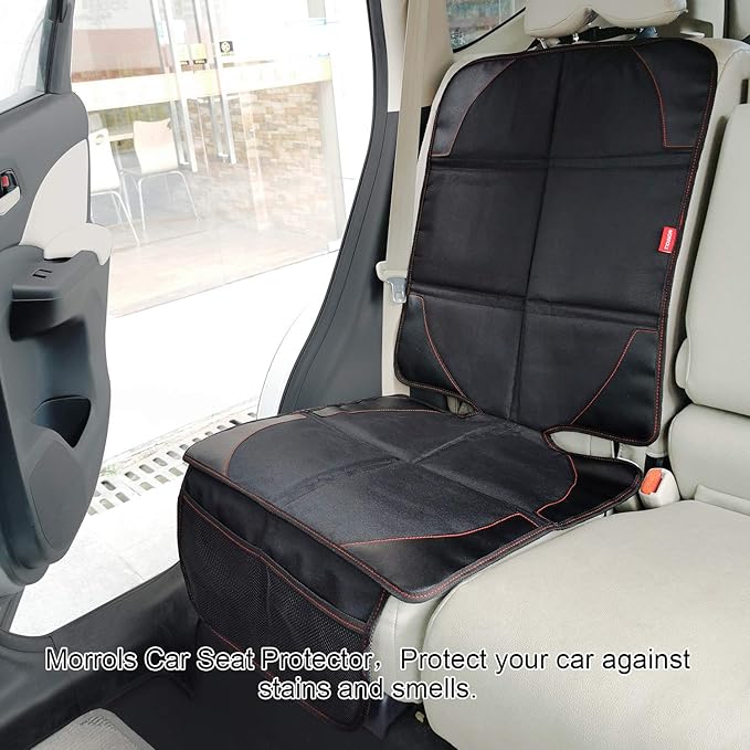 MORROLS Car Seat Protector for Child, Baby, Pets -1 Pack car seat Cover with Thick Padding- Waterproof Universal Size with Mesh Pockets (Black)